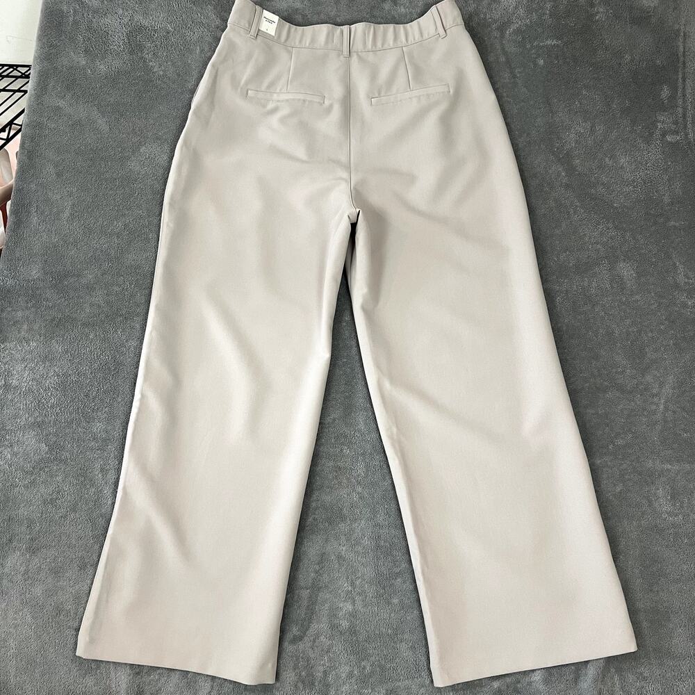 Abercrombie & Fitch Dress Pants Womens L Beige Wide Leg Career Stretch Waist NWT